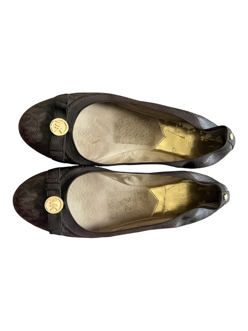 Michael Kors Dark Brown Leather Ballet Flats with Gold MK Medallion